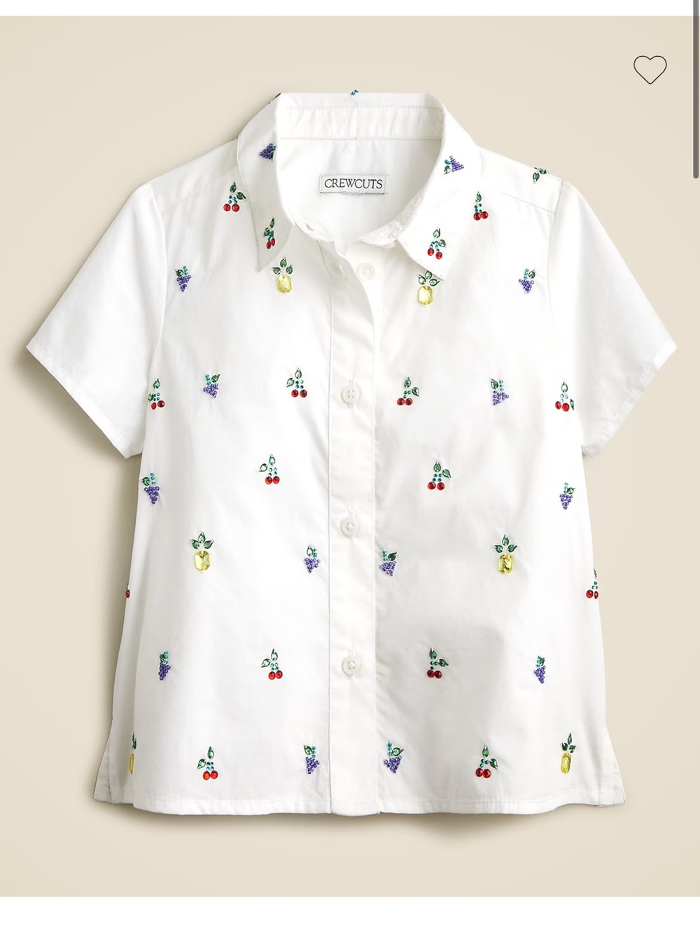 J. Crew Crewcuts Girls' short-sleeve Garçon shirt with fruit embellishments